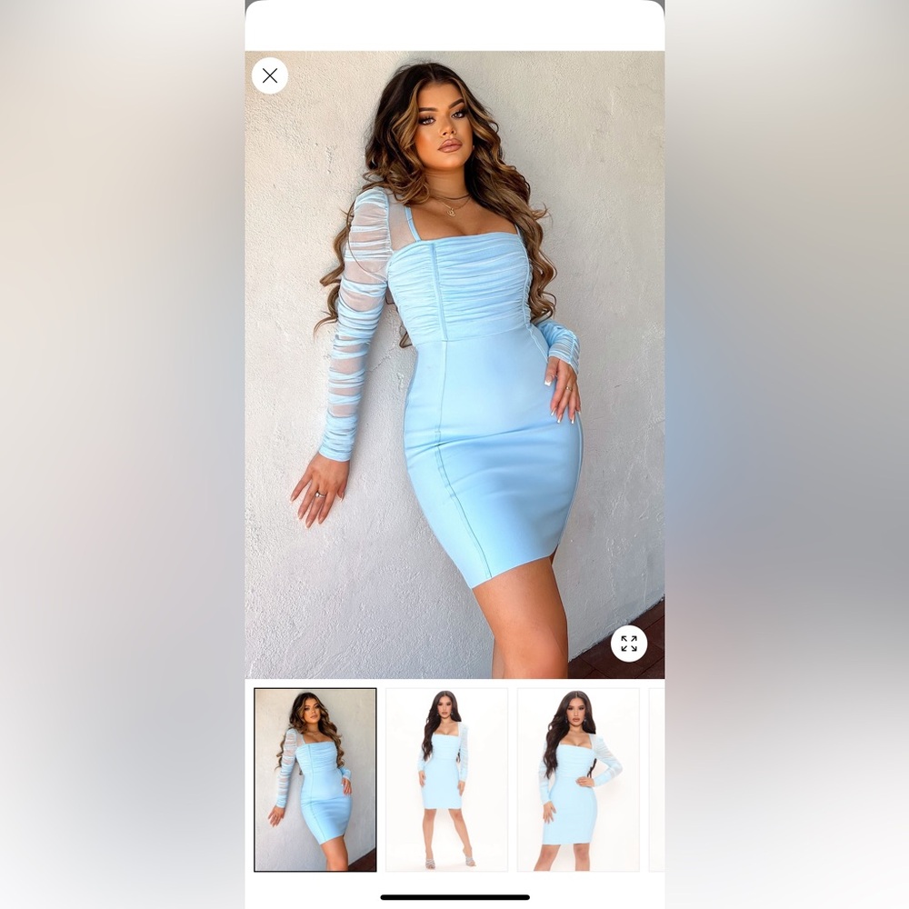 Fashion Nova Light Blue Long Sleeve Dress